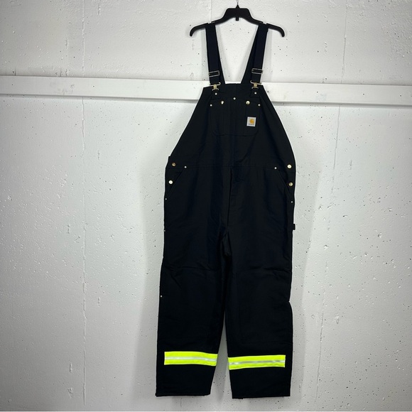 Carhartt Men’s size 54 x 32 Black Insulated Reflective Duck Bib Overalls NEW R02 - Picture 1 of 16